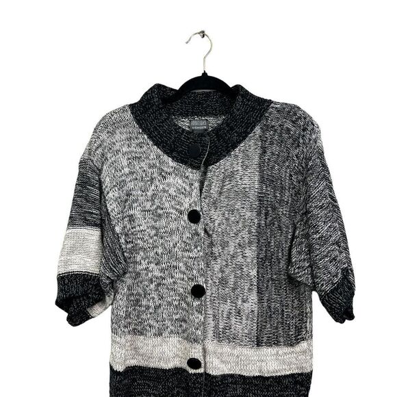 Additions by Chico’s Cardigan Sweater 3/4 Sleeve Snap Button Black White Women 2 - Picture 2 of 6